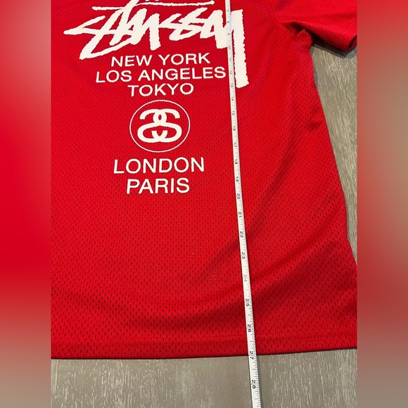 Stussy Mesh T-Shirt Men's Small Red White City Logo Streetwear Jersey Tee - Picture 8 of 9